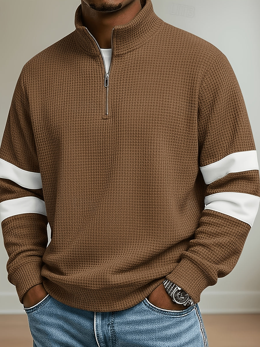Men'S Henley Zip-Up Shirt - Khaki