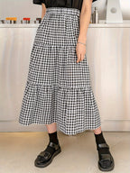 Plaid Print Ruffled Hem Half Skirt - Mixed colors