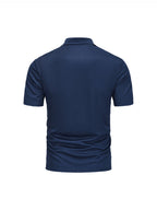 Two-pc Men's Zippered Polo Shirt, New Men's Business Travel Lapel Polo Short Sleeve, Particularly Stylish Short Sleeve Top - Navy Blue + Light Blue