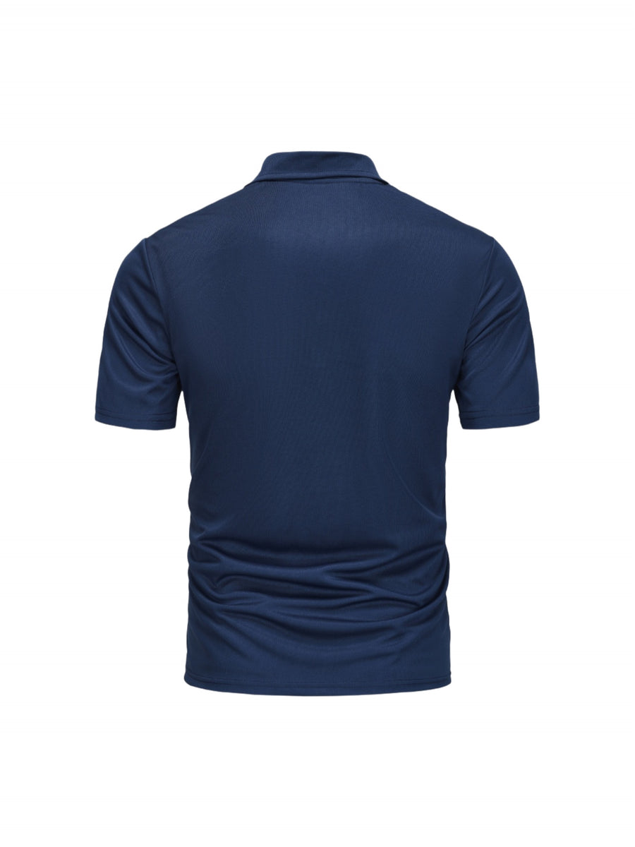 Two-pc Men's Zippered Polo Shirt, New Men's Business Travel Lapel Polo Short Sleeve, Particularly Stylish Short Sleeve Top - Navy Blue + Light Blue