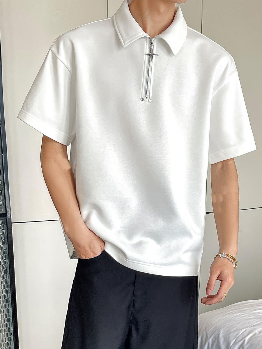 Men's Casual Polo Shirt, a Stylish and Trendy Men's Short-sleeve Polo T-shirt with a Loose Fit, Comfortable Micro-stretch Fabric, and a Cotton-blend Material, Suitable for Daily Casual Wear in Summer - Ct White