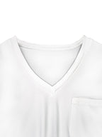 Solid Pocket V-Neck T-Shirt, Casual Long Sleeve T-Shirt for Spring And Fall, Women'S Clothing - White
