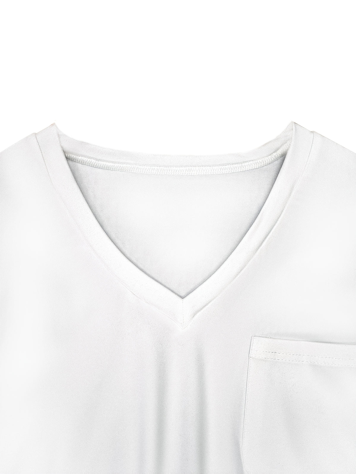 Solid Pocket V-Neck T-Shirt, Casual Long Sleeve T-Shirt for Spring And Fall, Women'S Clothing - White