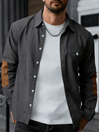 Elegant Men'S Oxford Weave Elbow Patch Shirt - White