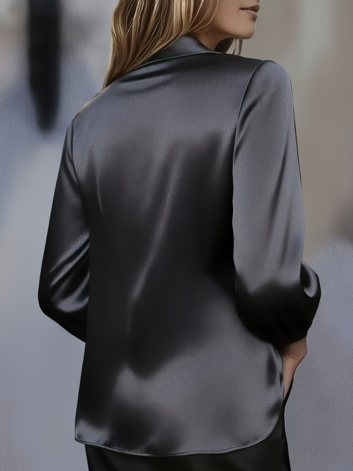 Women'S Elegant Shimmering V-Neck Long Sleeve Shirt - Grey