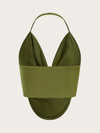Women'S Stylish Halter Backless Tank Top - Olive Green