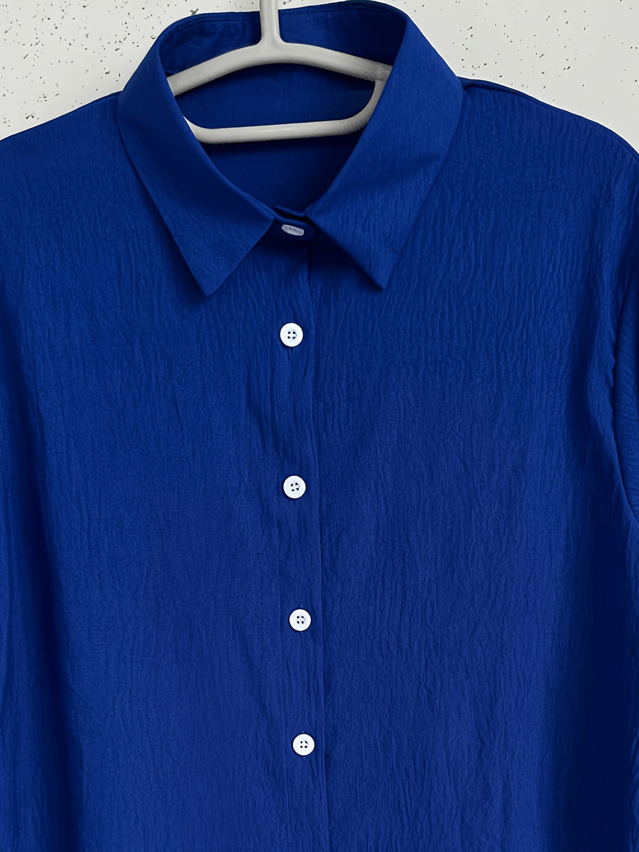 Women's Elegant Vacation-style Short-sleeve Top, Loose and Relaxed Shirt, Commuting Casual Literary Style, Figure-flattering, Daily Temperament Style, Loose and Draping, Breathable and Comfortable - Royal Blue