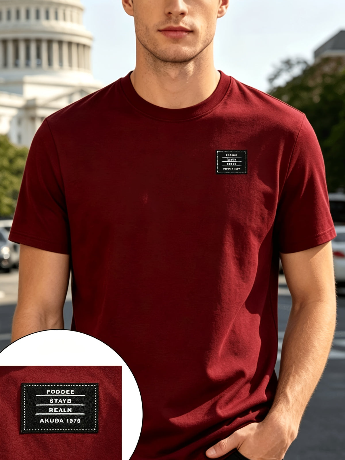 180G Summer Solid Color Pure Men'S Clothing, Multi-Color Optional T-Shirt And Chap Design (1pc) Loose Lazy Skin-Friendly Wrinkle-Free Men'S Basic Top, Short Sleeve Lightweight Breathable - Burgundy