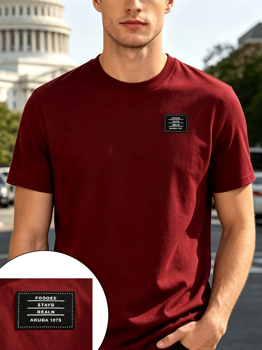 180G Summer Solid Color Pure Men'S Clothing, Multi-Color Optional T-Shirt And Chap Design (1pc) Loose Lazy Skin-Friendly Wrinkle-Free Men'S Basic Top, Short Sleeve Lightweight Breathable - Burgundy