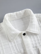 Men's Autumn/Winter Casual Waffle Knit Jacquard Jacket Shirt, Loose-Fit Versatile Workwear Style, Stretchy Knitted Fabric, Suitable for Daily Outdoor, Commuting, and Business Wear, Can Be Given as a Gift - White
