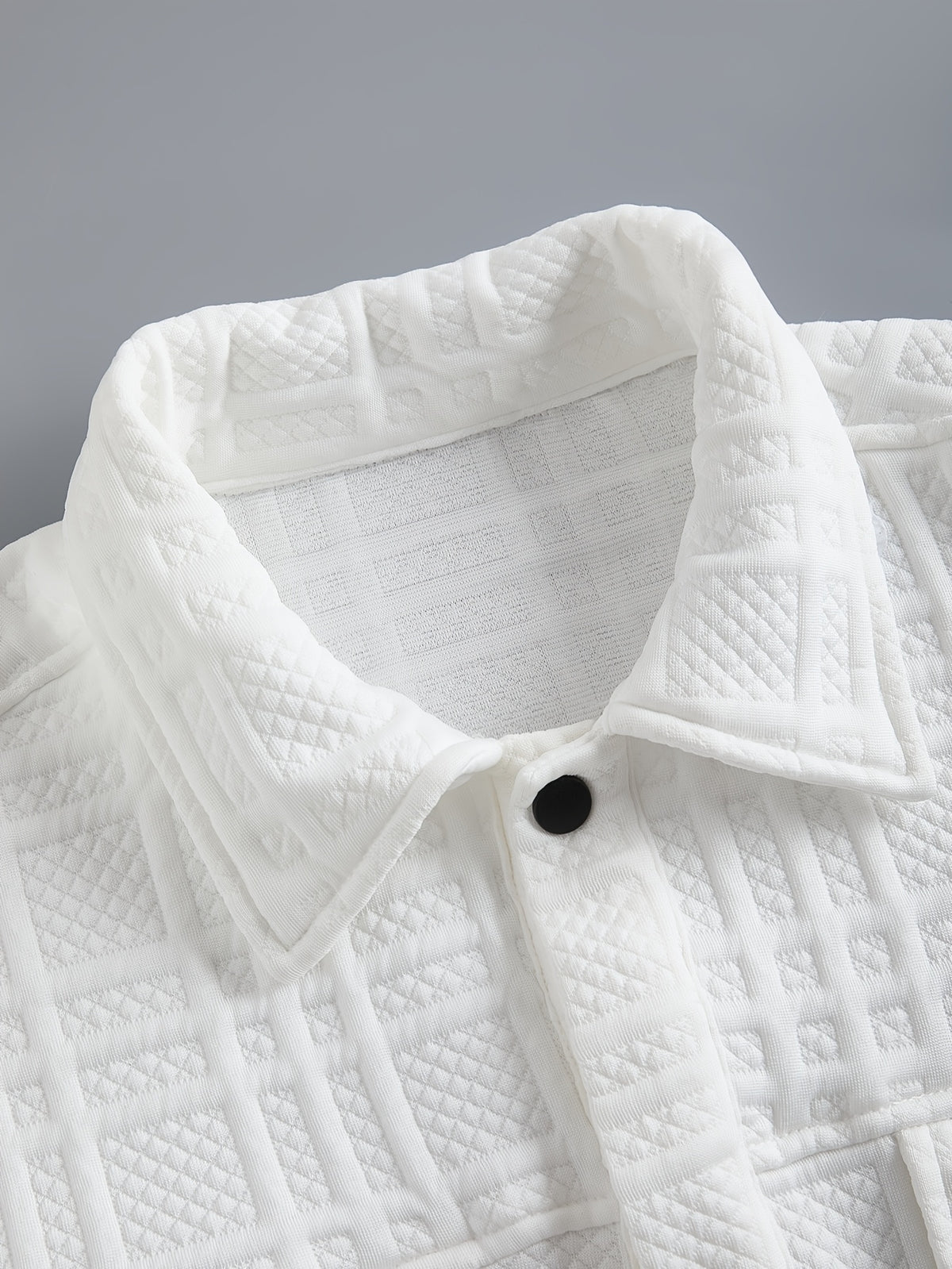 Men's Autumn/Winter Casual Waffle Knit Jacquard Jacket Shirt, Loose-Fit Versatile Workwear Style, Stretchy Knitted Fabric, Suitable for Daily Outdoor, Commuting, and Business Wear, Can Be Given as a Gift - White