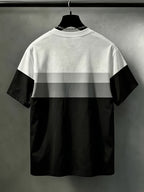 Men's Casual Crew Neck T-Shirt, Geometric Pattern Patchwork Striped Design, Draping Fashion Top, All-Season Wear, Breathable Regular Fit for Daily and Formal Outfits - Crew Neck Casual Top, Comfortable to Wear, Gift for Teens and Adults - Black
