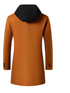 Pearson OBM Youth Men's Student Korean-Style Casual Tweed Wool Blend Overcoat, Mid-Length with Detachable Hood, Trendy Outerwear for Men - Orange