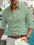 Autumn New Men'S Long Sleeve Shirt Casual Vacation Lapel Golf Long Sleeve - Olive Green