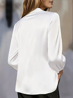 Women'S Elegant Shimmering V-Neck Long Sleeve Shirt - White