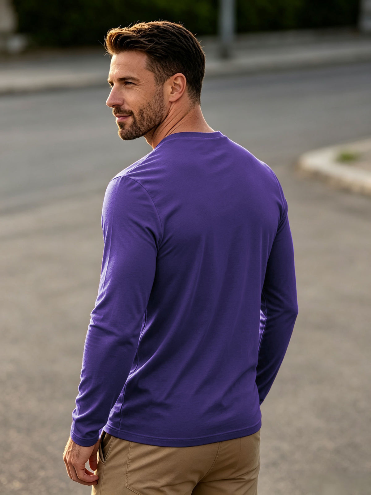 100%, 3pcs Men'S V-Neck Long Sleeve Chokers T-Shirts, Men'S Knit Sweatshirt, New Casual Athletic Ribbed Collar Top - White+yellow+purple