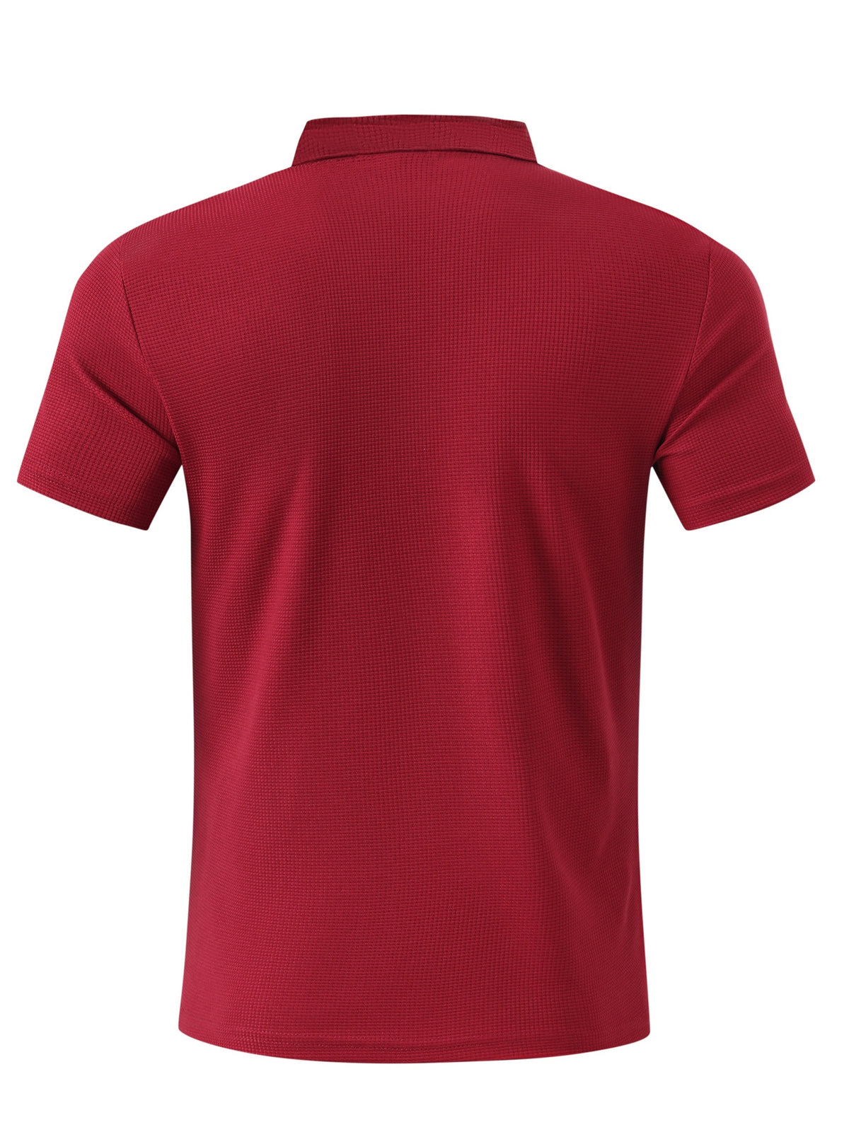 Breathable Fabric Summer Men'S Waffle Skinny Short Sleeve American Oversized Casual V-Neck Tie-Up T-Shirt - Burgundy