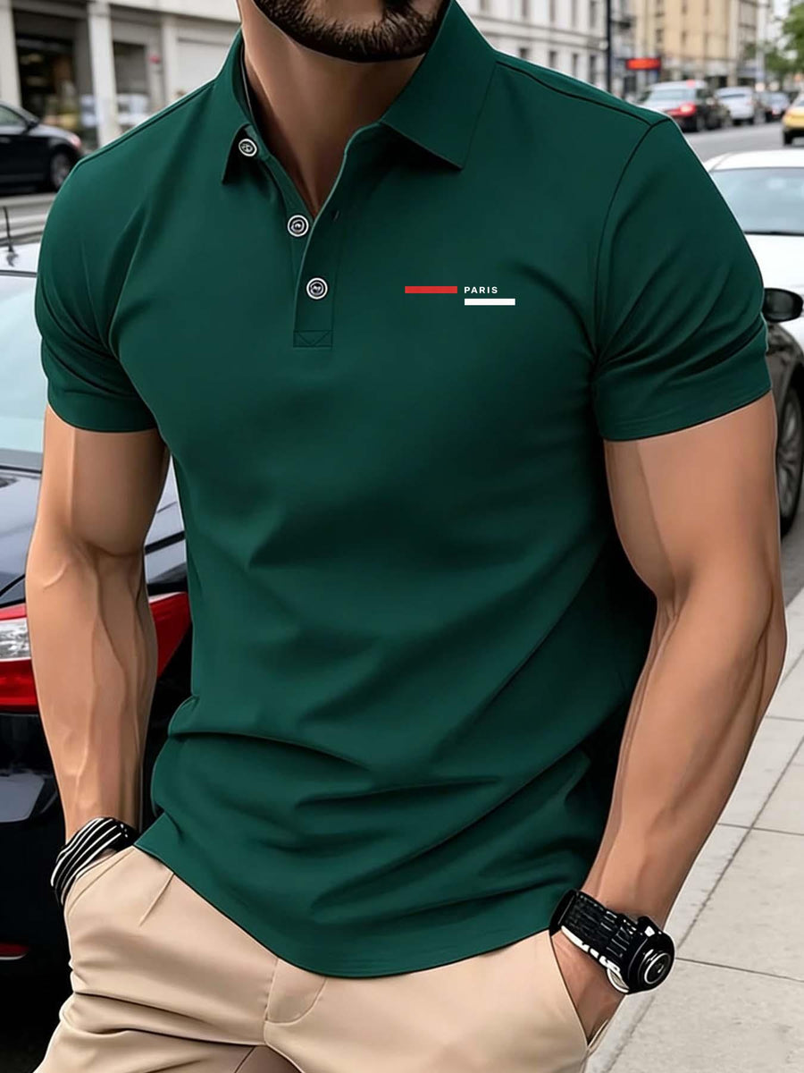 PARIS Pattern Print - Premium Men'S Classic Fashion Sport Casual Solid Color Short Sleeve Polo Shirt, Stylish And Breathable, Quick-Dry And Moisture-Wicking, Soft And Skin-Friendly, Multifunctional Polo Shirt Designed for Men - Dark Green