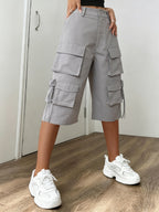 Women'S Fashion Multi-Functional Street Cargo Shorts, Multi-Pocket Design for Walking, Shopping, Parties - Light Grey