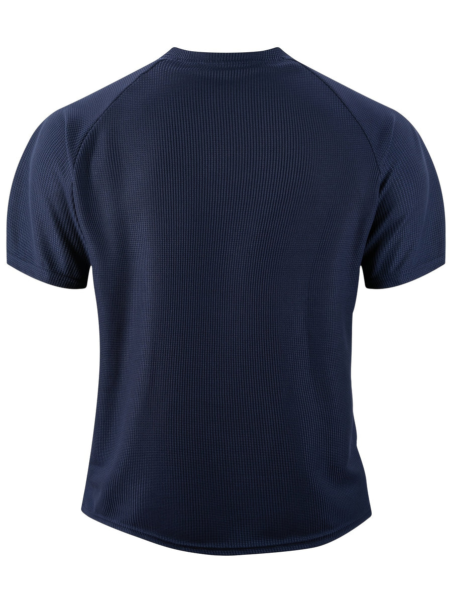 Summer Casual Fashion Men's Short-Sleeve Henley T-Shirt, Outdoor Leisure Work Running Comfortable European and American Trendy Versatile Men's Casual Shirt, Minimalist Outdoor Breathable Training Casual Men's Versatile Polo Shirt - Navy Color