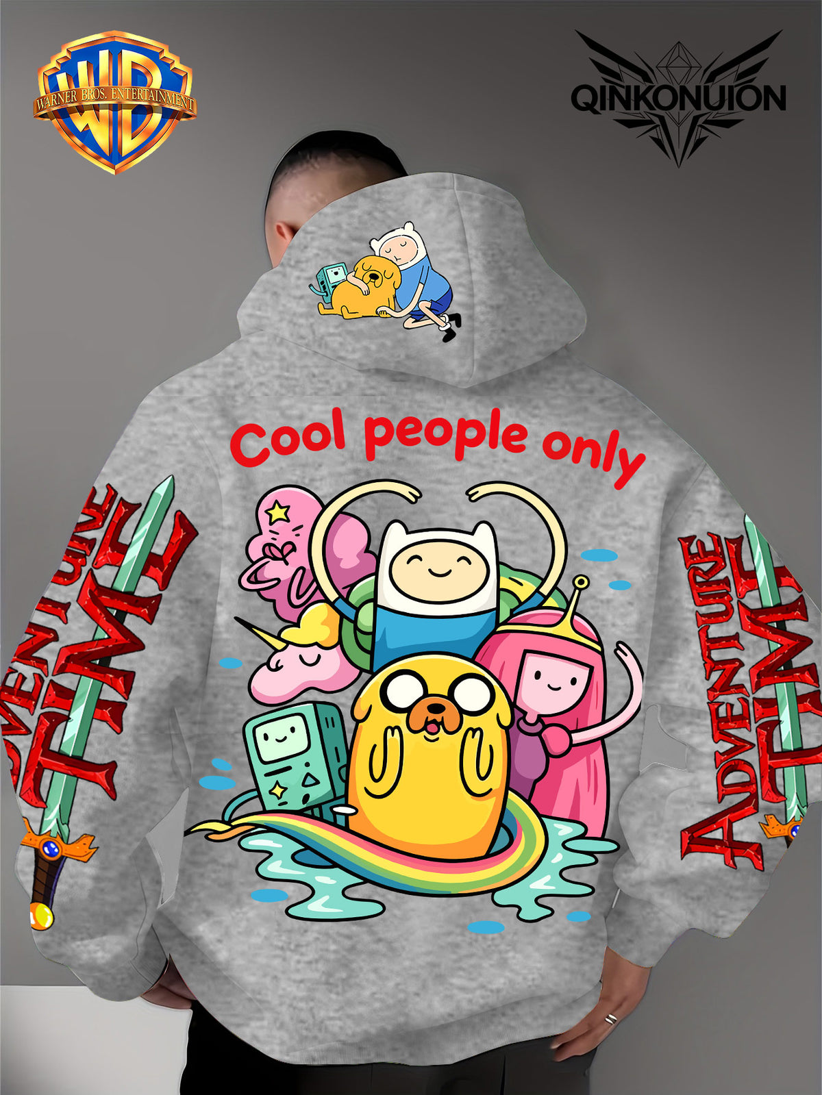 Warner Official Men'S Hoodie, Colorful Water Play Fun Anime Printed Design for All, Machine Washable, Warm And Casual for Autumn And Winter, Daily Drawstring Hoodie, Multi-Functional Sports And Leisure Loose Fit - Light Grey