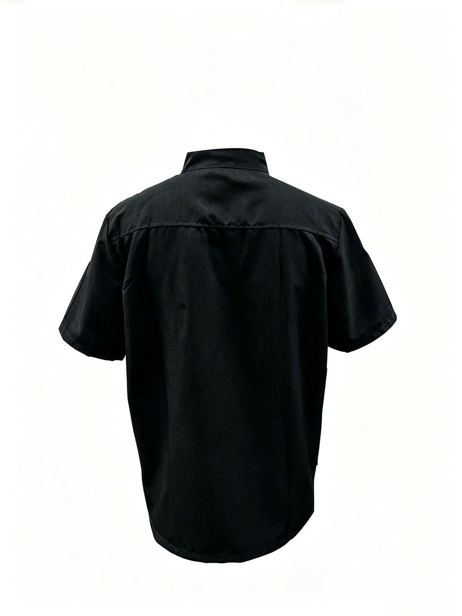 Men'S Summer Short-Sleeve Chef Uniform, Men'S Shirts, Jackets with Pockets, Polyester Fiber Material, Suitable for Hotel Kitchen Dessert Shops, Men'S Gifts - Black