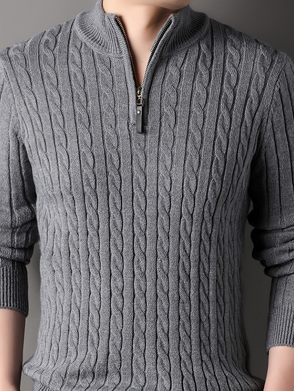 New Autumn Men's Knitted Pullover, Soft and Comfortable, Close-Fitting, Urban Outdoor Fashion, Casual Autumn Wear - Medium Gray