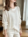 Spring And Autumn Thin Korean Lazy Style Hollow Sweater Women'S Loose Commuting Casual Versatile Cardigan - White