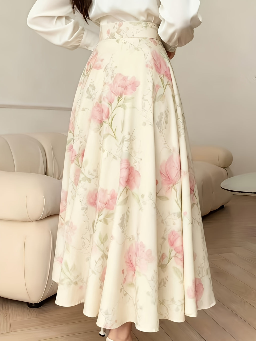 Women's A-Line Skirt with Fashionable Print LL256 - Pale Pinkish Gray