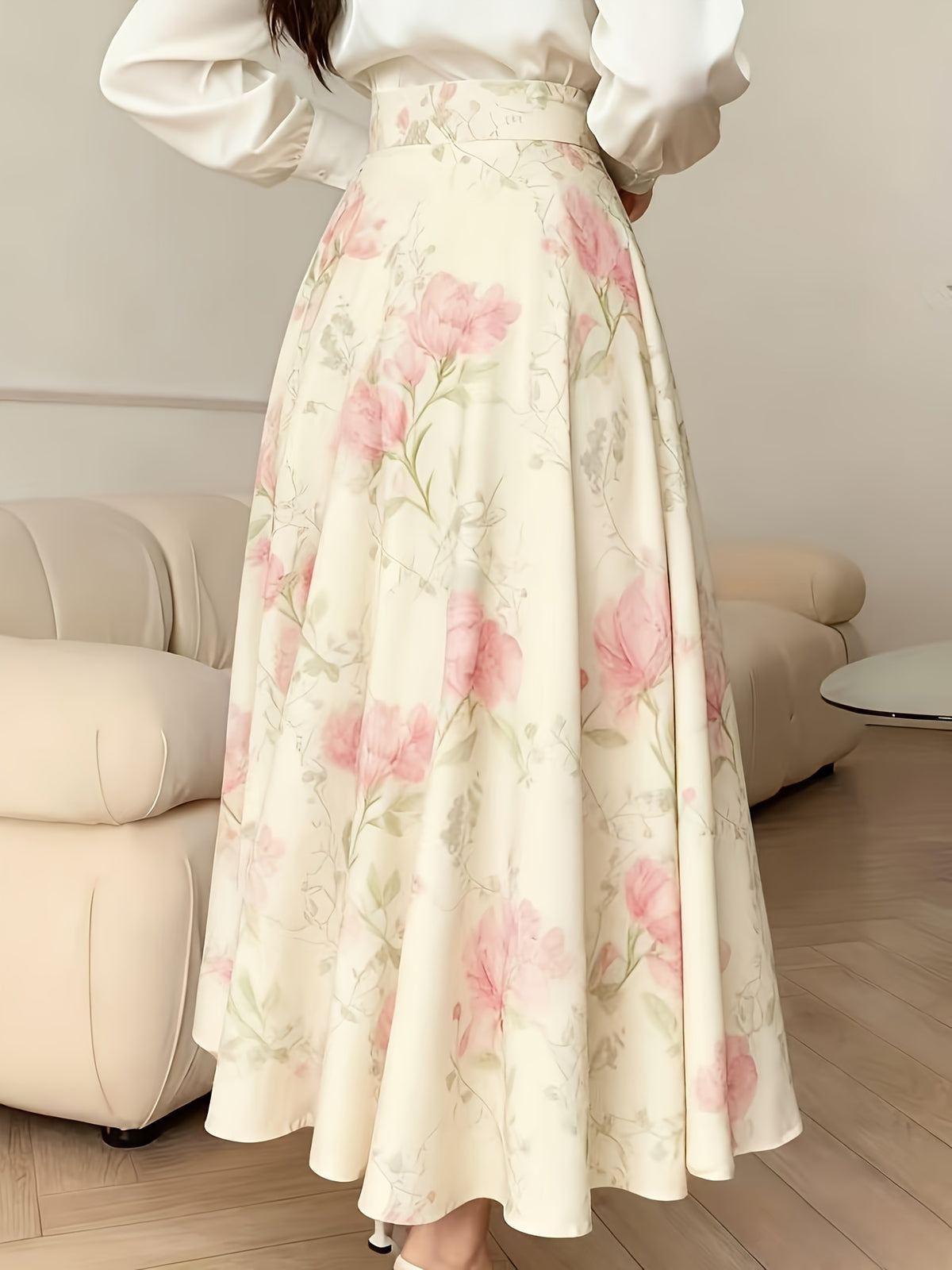 Women's A-Line Skirt with Fashionable Print LL256 - Pale Pinkish Gray