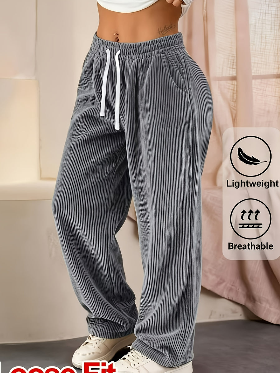 Plus Size Loose Comfortable Corduroy Casual Style Long Pants Home Pants Pants Wearable Outside - Grey
