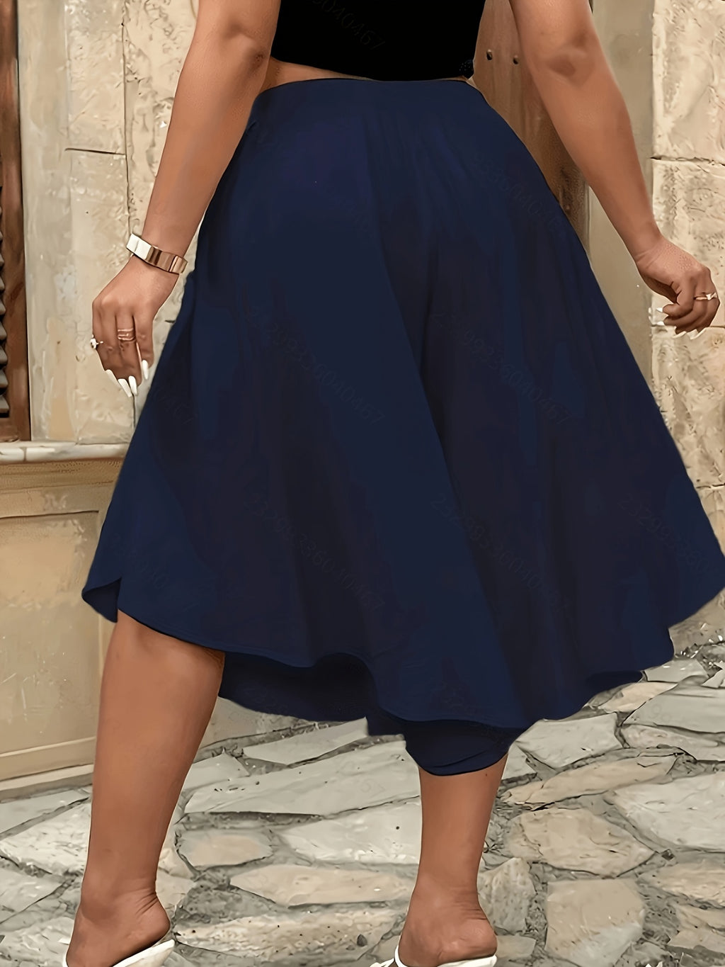 2pcs Cross-Border Spring/Summer New Solid Color Versatile High-Waist Casual Shorts for Women - Navy Blue with Rose Red