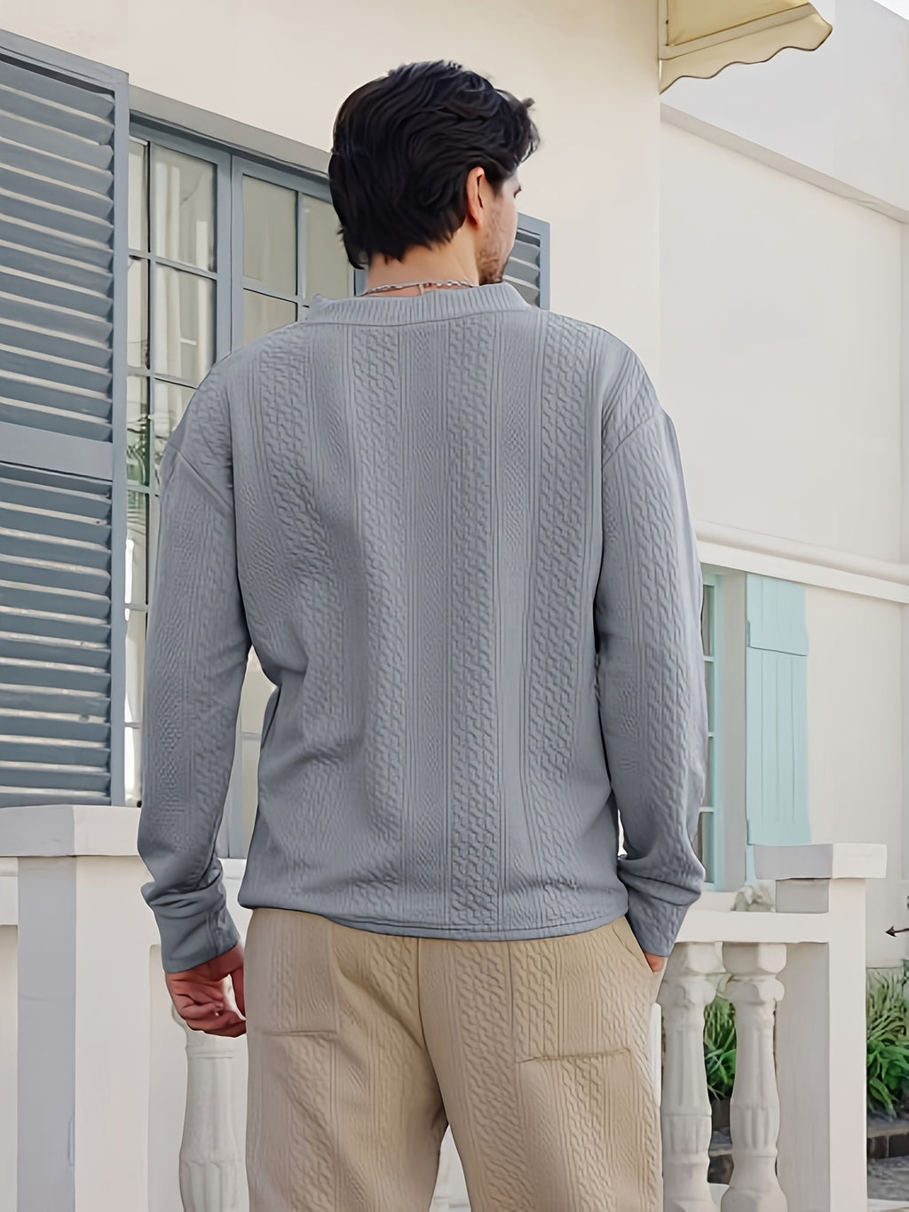 Fall Winter Men'S Casual Cable Knit Pullover, V-Neck Long Sleeve Textured Sweater with Ribbed Neckline, Cuffs, And Hem, Relaxed Everyday Top for Business Casual, Weekend, Dinner, Vacation, Travel, And Outdoor Walks - Space Gray