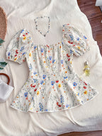 Women's Elegant Casual Series – Vacation Leisure Style Shirt with Random Floral Print on the Front Placket and Tie - Mixed colors