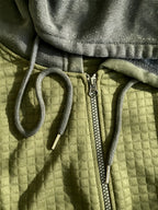 Men'S Hooded Knit Cardigan, Small Checkered Jacquard Zipper Hoodie, Knit Hooded Sweater, Comfortable And Warm, Essential for Autumn And Winter Outdoors, Suitable for Outings And Daily Home Wear - Olive Green