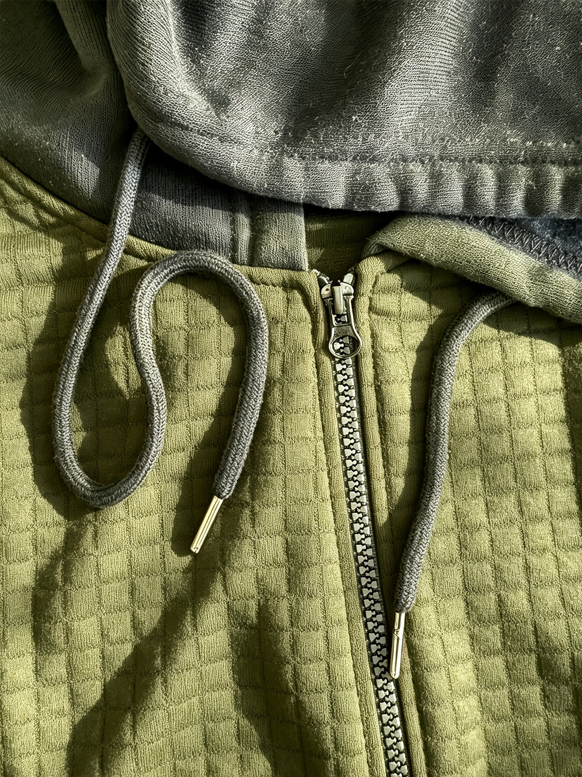 Men'S Hooded Knit Cardigan, Small Checkered Jacquard Zipper Hoodie, Knit Hooded Sweater, Comfortable And Warm, Essential for Autumn And Winter Outdoors, Suitable for Outings And Daily Home Wear - Olive Green