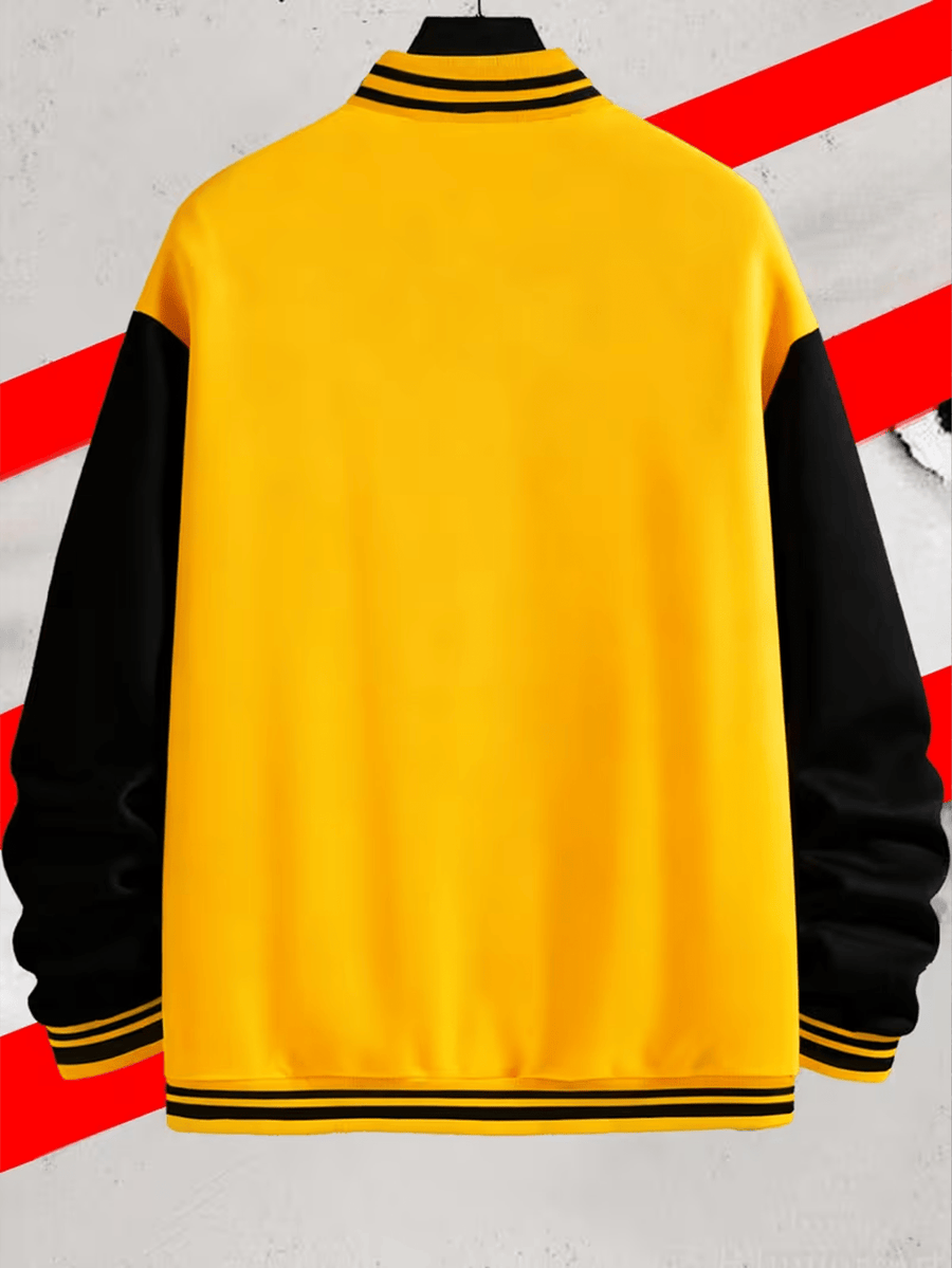 Heavy Fabric American Baseball Jacket, Durable And Non-Deforming, American Retro Street Style 1990 Large A Letter Coat - Yellow