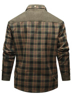 Vintage Plaid Patchwork Jacket Multi-Pocket Men'S Shirt Coat European Casual Workwear Style Easy Travel Layer for Daily Commute & Outdoors Trendy Practical Choice for All Seasons - fern green