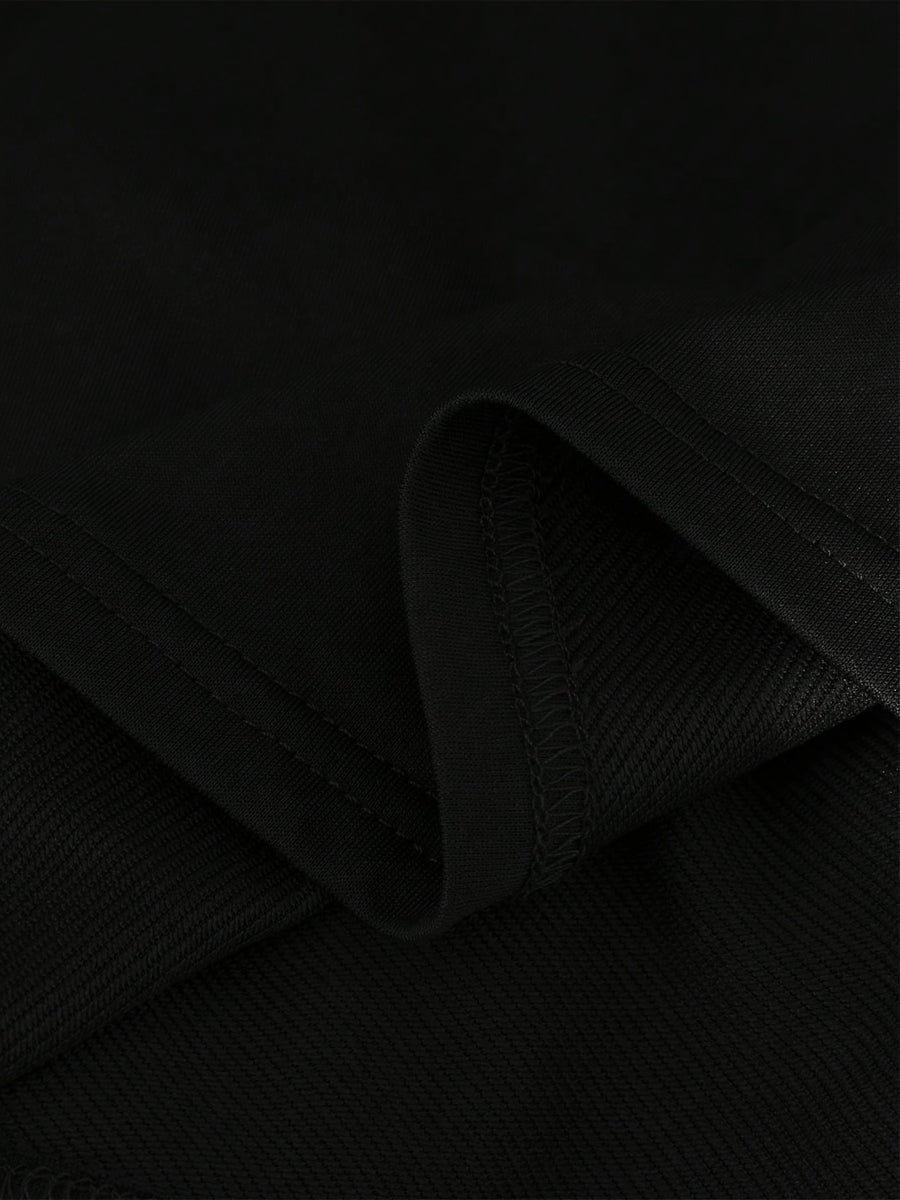 2pcs Set: Mid-length Hooded Zip-up Cardigan + High-waisted Drapey Wide-leg Pants - Black