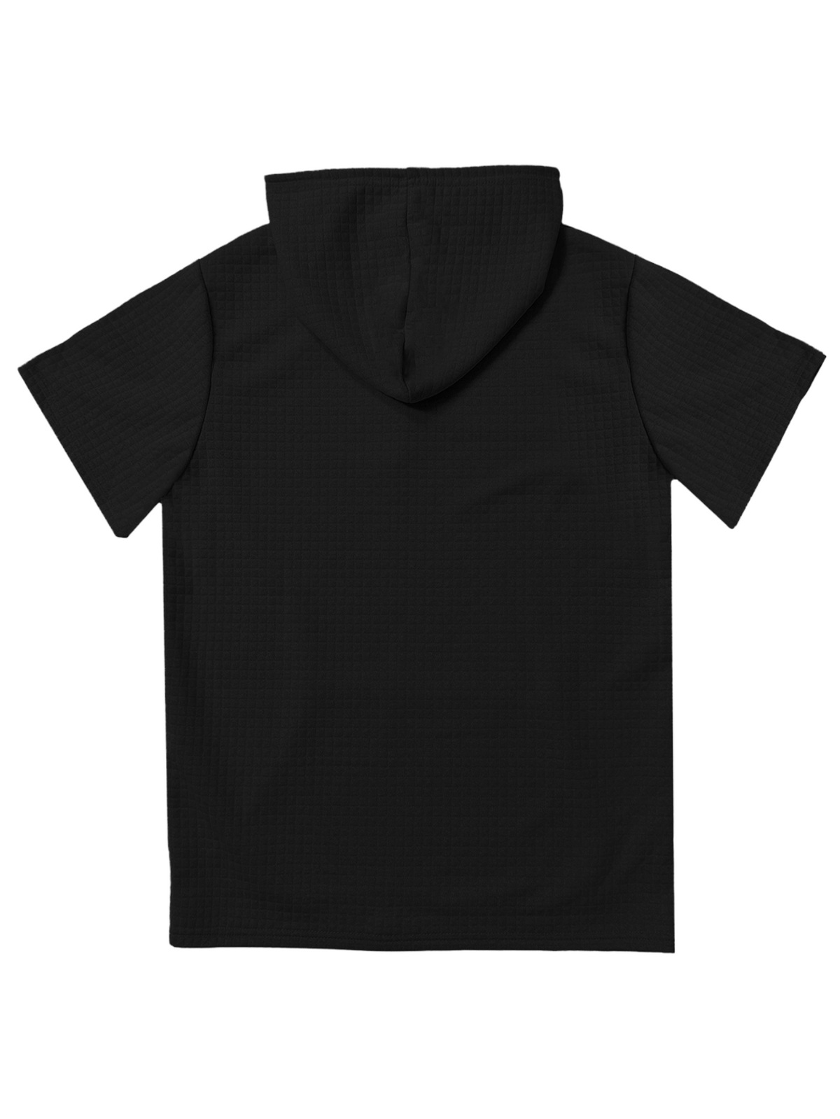 Y3 Men's Waffle Knit Short Sleeve Hooded Sweatshirt with Comfortable Print and Drawstring, Short Sleeve T-Shirt with Pocket, Summer Casual Fashion Men's Apparel, Suitable for Outings and Home Wear, Suitable for Daily and Formal Wear, Simple Summer - Black