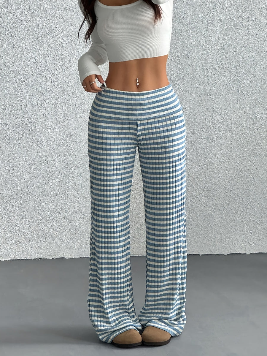 Women's Wide- Trousers - Wide- Pants with Striped, Wide-Legged Trousers Suitable for Spring/Summer, Machine Washable Elegant Wide Pants for, Casual & Semi-Formal Wear, Non- Wide Trousers - Sky Blue