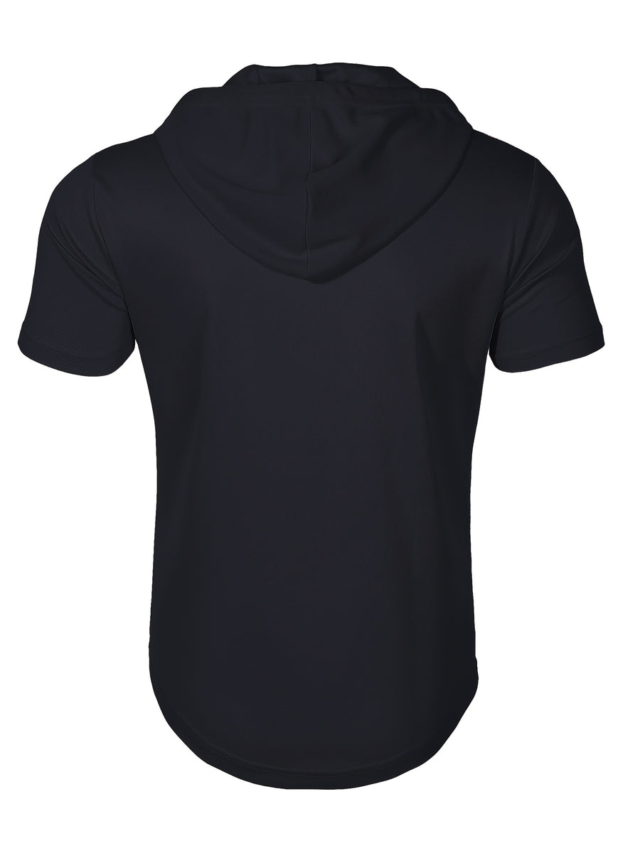 1 Men's Casual Henley Shirt, Men's Sportswear Fitness Hooded Short-Sleeve T-Shirt, Summer Hooded Sports Top T-Shirt - Black