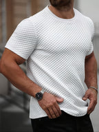Men's Casual Versatile Solid Color Textured Short-sleeve T-shirt, Simple and Easy to Mix and Match - White