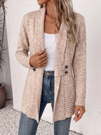 Beautiful Women's Spring/autumn Casual Double-breasted Decorative Belt Cardigan, Shawl and Cinched-waist Design, Versatile Mid-length Open-front Sweater in a Relaxed Style, Elegant and Fashionable Loose Outerwear, Perfect for Daily Commutes or Casual - Oatmeal