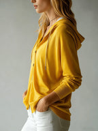 Women's Button Cardigan with a Hood, Drawstring Hood Design, French Style, European and American Style, Casual, Loose, All-season Versatile, Can Be Worn Alone or as an Outer Layer, Suitable for Daily Commuting and Various Occasions. - Golden