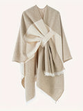 New Striped Asymmetrical Shawl Coat, Perfect Autumn Gift for Women - Beige