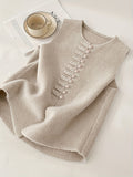 2026 New Women's Spring/Autumn New Chinese-Style Vintage Elegant Casual Solid Color Soft Sweater Vest Outerwear Jacket - Off-white