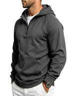 Men's Autumn/Winter Outdoor Loose Fit Casual Sporty Fitness Spliced Hooded Sweatshirt - Grey