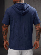 Men'S Shirt Linen Fabric Hooded Design Casual Easy Fashion Breathable High Elasticity Comfortable, Suitable for Outdoor Excursion Vacation Travel Beach Daily Casual Home Wear - Navy Color
