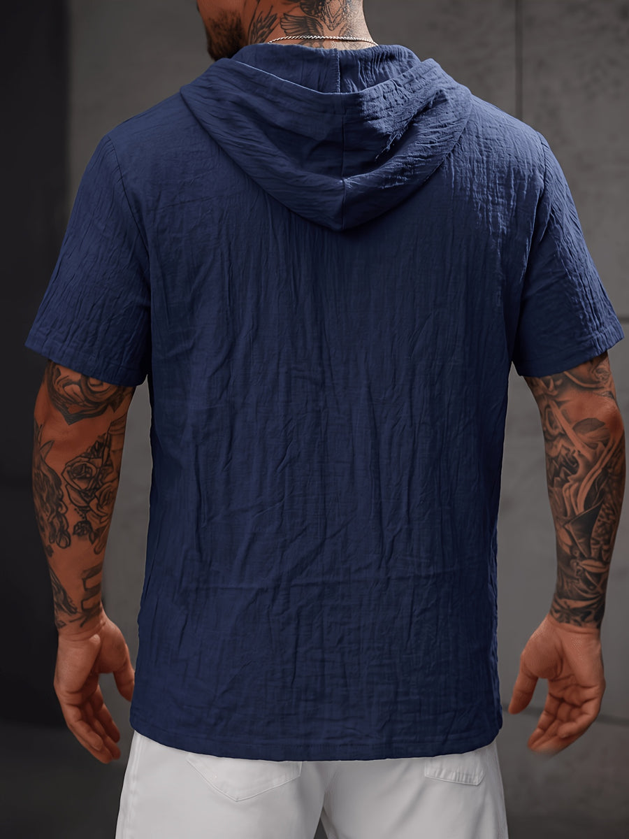 Men'S Shirt Linen Fabric Hooded Design Casual Easy Fashion Breathable High Elasticity Comfortable, Suitable for Outdoor Excursion Vacation Travel Beach Daily Casual Home Wear - Navy Color